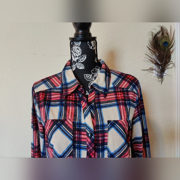 Passport Long soft flannel button down shirt 🔘 (Large) ❤️💙🖤🤍 - Picture 2 of 16